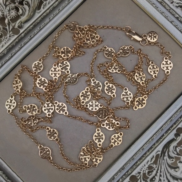 TORY BURCH • Gold Multi Strand Logo Necklace - Picture 6 of 6